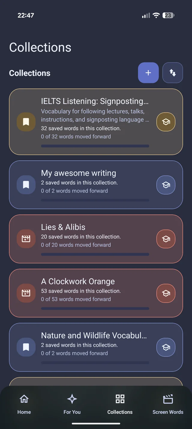 Vocabulary collections in Slovnyx